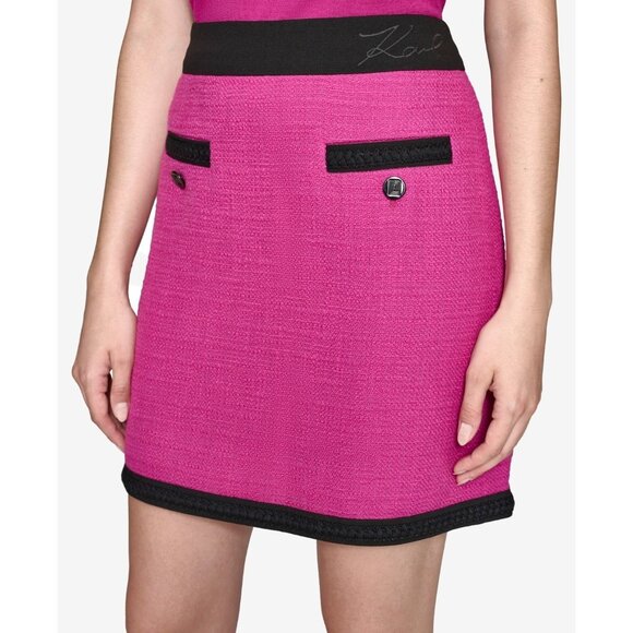 KARL LAGERFELD PARIS Women's Contrast-Trim Mini Skirt Pink Size 0 MSRP $109 - Picture 1 of 5